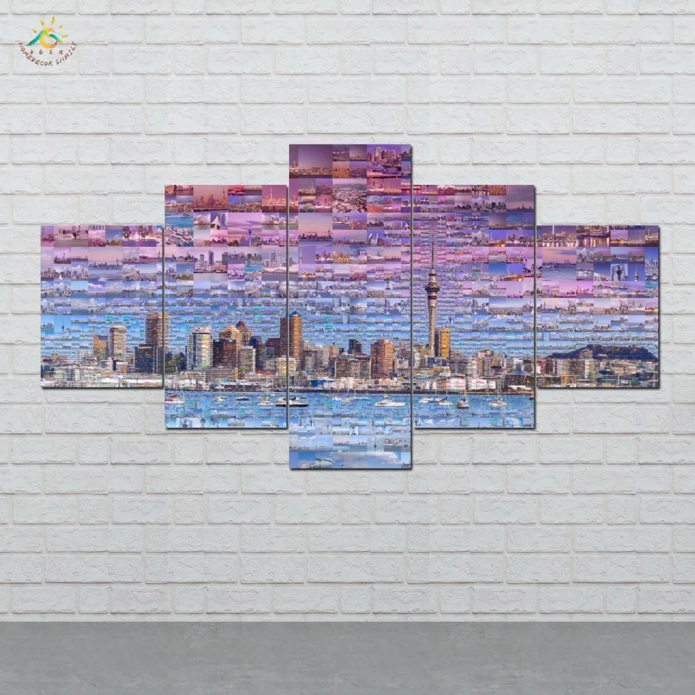 Auckland Travel City View Wall Art Canvas Painting Posters and Prints Decorative Picture Decoration Home For Living Room 5 PIECE