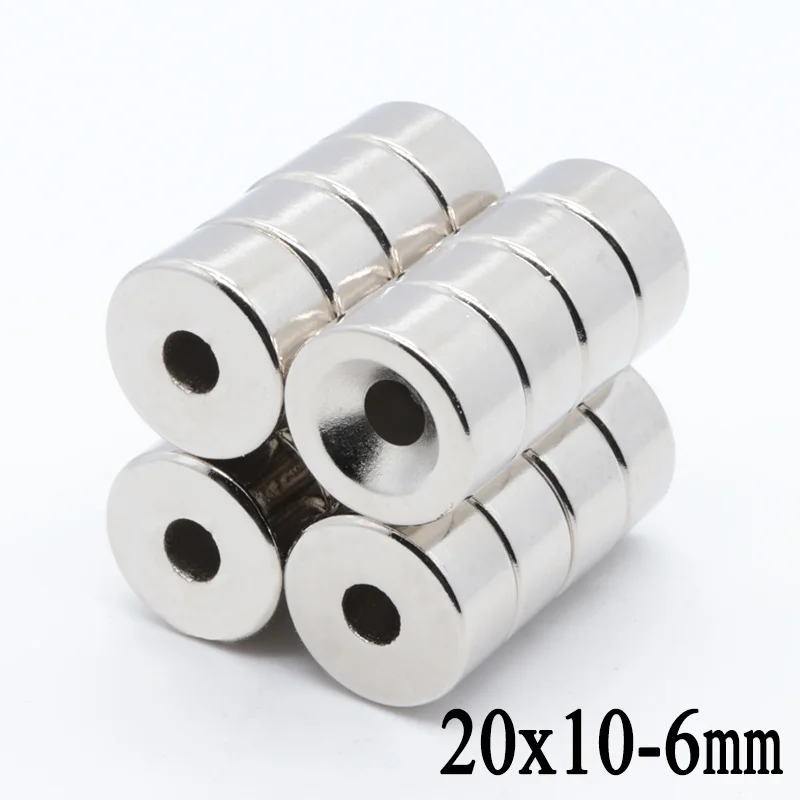 10pcs 20x10 mm Hole 6 mm N35 Super Strong Ring Loop Countersunk Magnet Rare Earth Neo Neodymium Magnets Cylinder 6mm