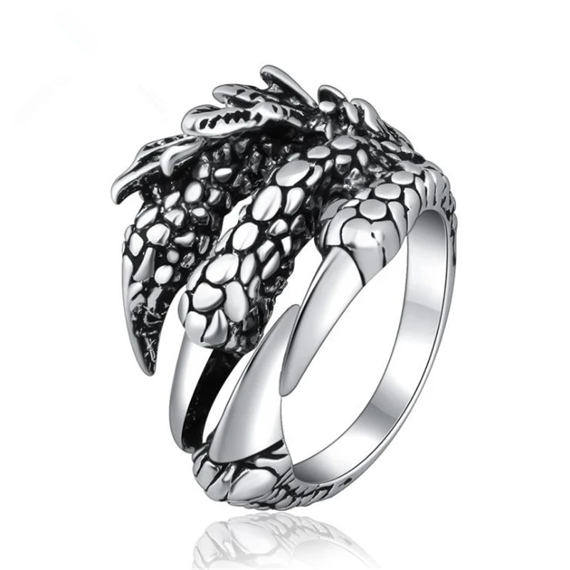 KOFSAC Vintage Punk Gothic Dragon Claw Ring Men Evil Flower Devil Talon Thai Silver 925 Rings For Women Mens Party Jewelry Gift