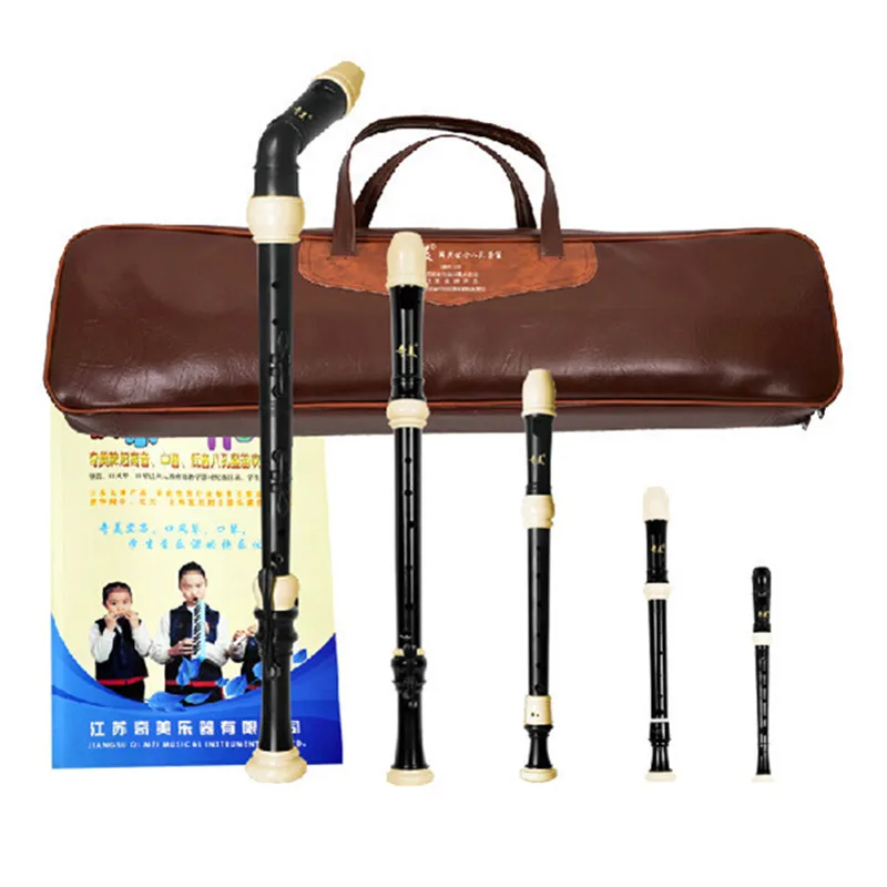 Full Set Plastic Recorder with Leather Bag, 8-Hole, Baroque Sopranino, Soprano, Alto, Tenor and Bass, English-style