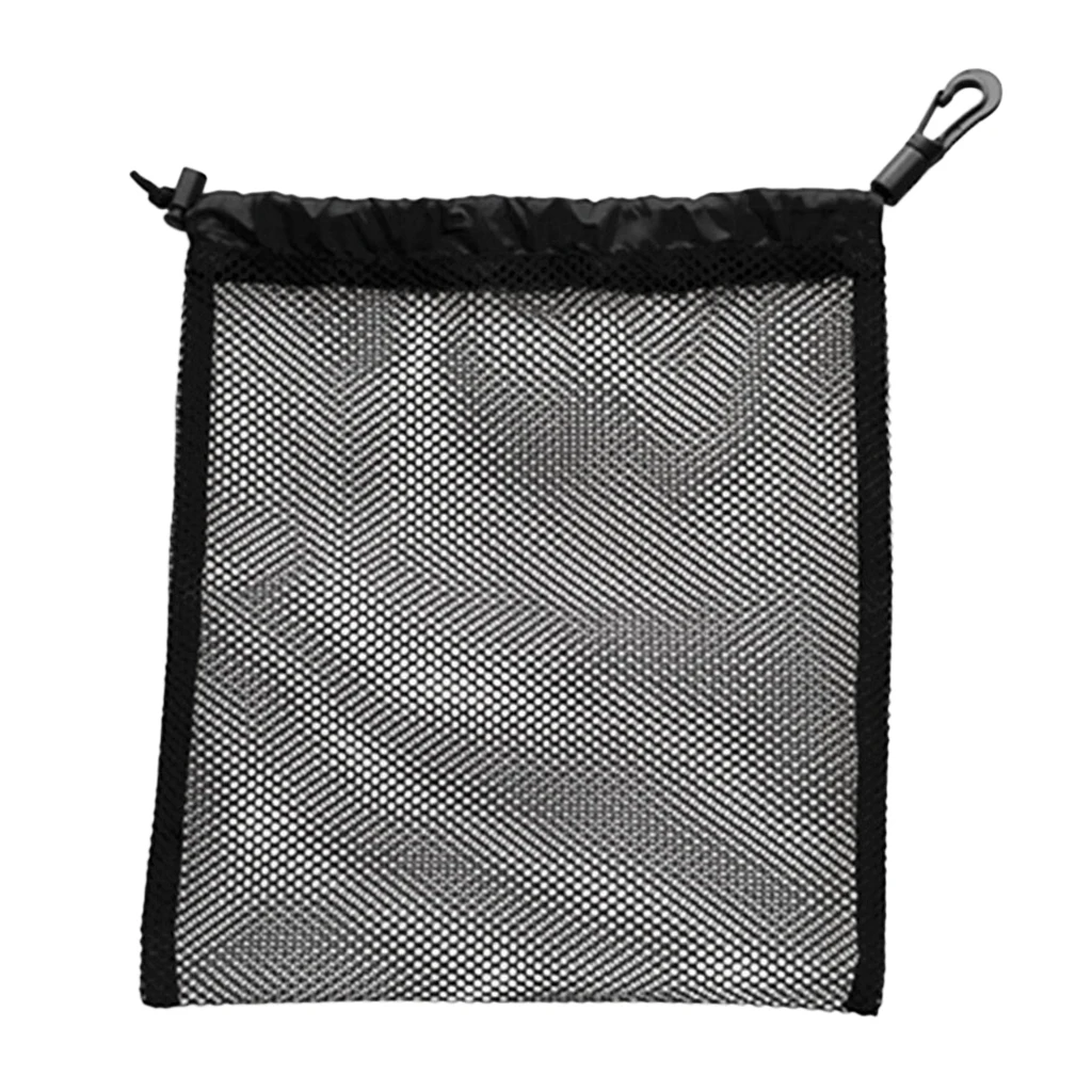 Durable Mesh Nets Bag Pouch Scuba Dive Gear Golf Tennis 30 Balls Carrying Holder Storage Clip On Caddy Pouch 20x24cm Black