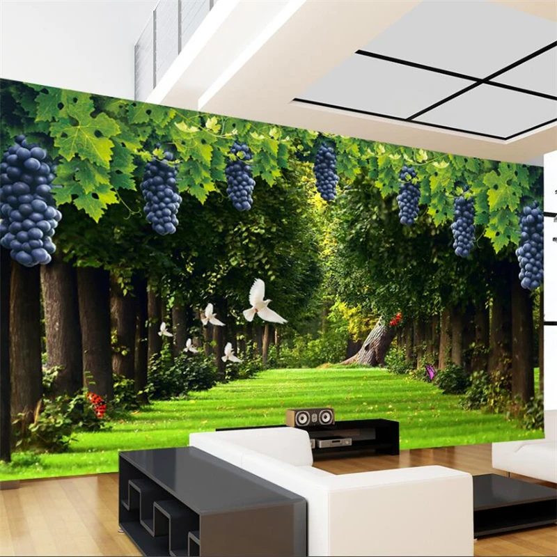 wellyu Fresh grape green carpet TV background wall decorative painting custom large mural green wallpaper papel de parede