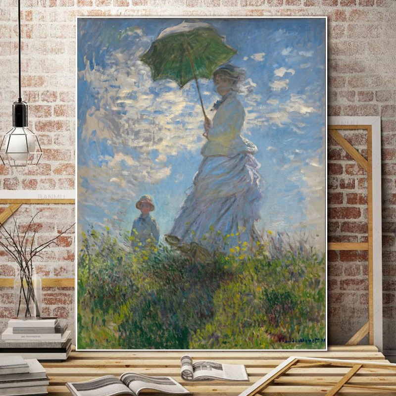 

Classical Posters and Prints Wall Art Canvas Painting Woman With a Parasol by Monet Picture for Living Room Home Decoration