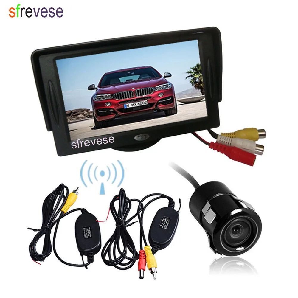 

Wireless Mini Car Rear View Kit Reversing Parking camera 170 Degree Wide Angle + 4.3" TFT LCD Monitor