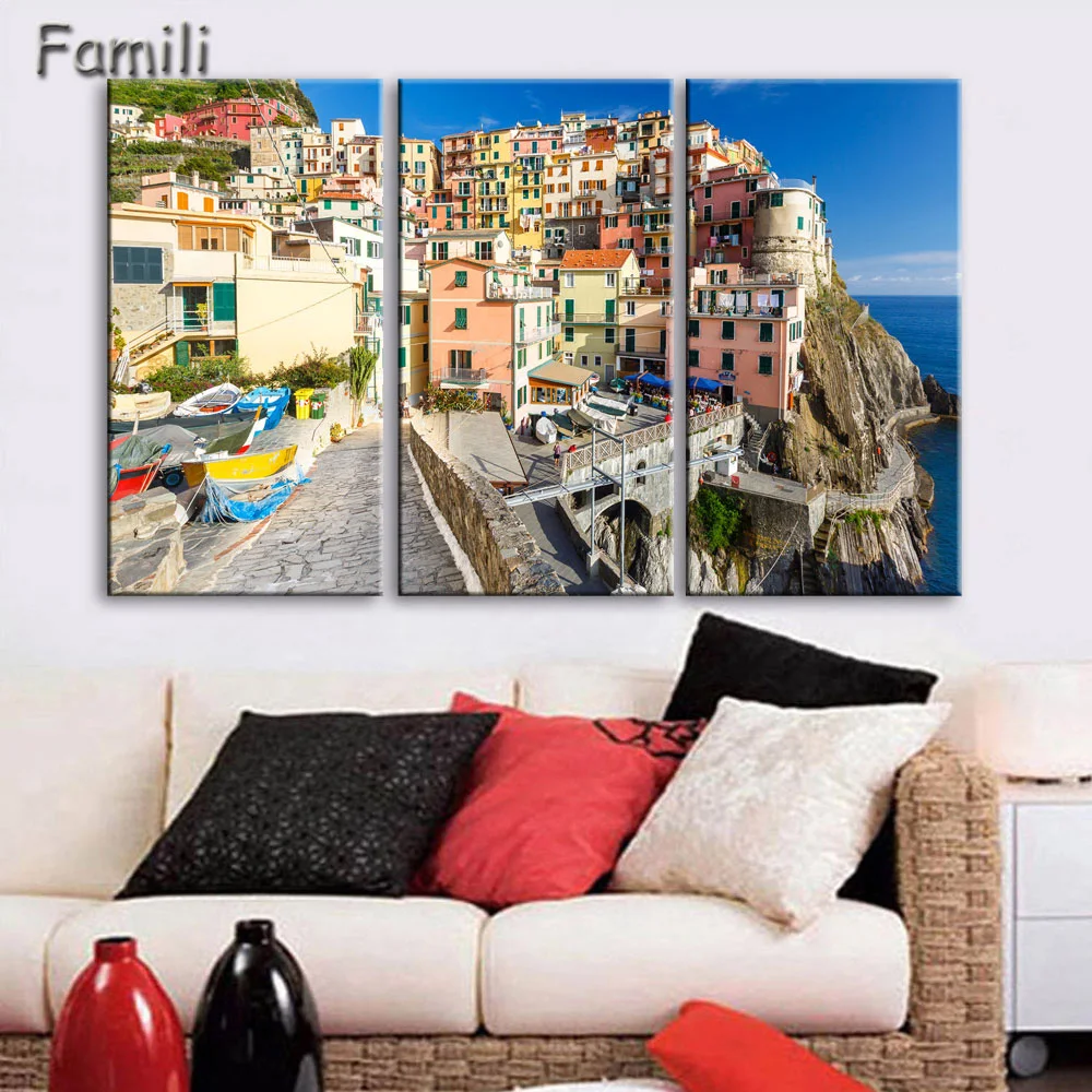 

Nightlight In Italy Canvas Painting Wall Art Landscape 3pcs Prints Home Decor Picture Panels Poster For Linving,art painting