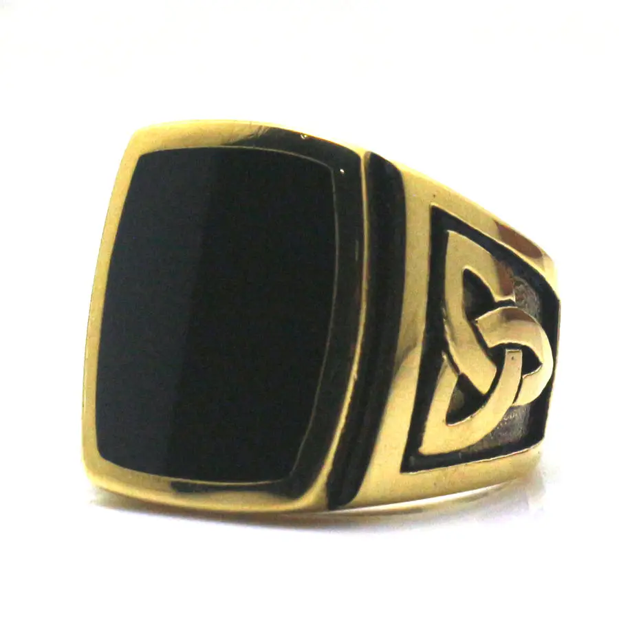 حجم 7 إلى حجم 15 كول الرجال الصبي 316L الفولاذ المقاوم للصدأ تلميع كبير أسود حجر خاتم روك حفلة أفضل هدية