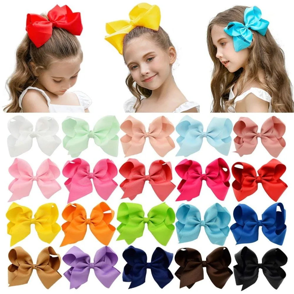 1Pcs 6 Inch 40 Colorful Kids Girls Big Solid Ribbon Hair Bow Clips With Large Hairpins Boutique Hairclips Hair Accessories 588