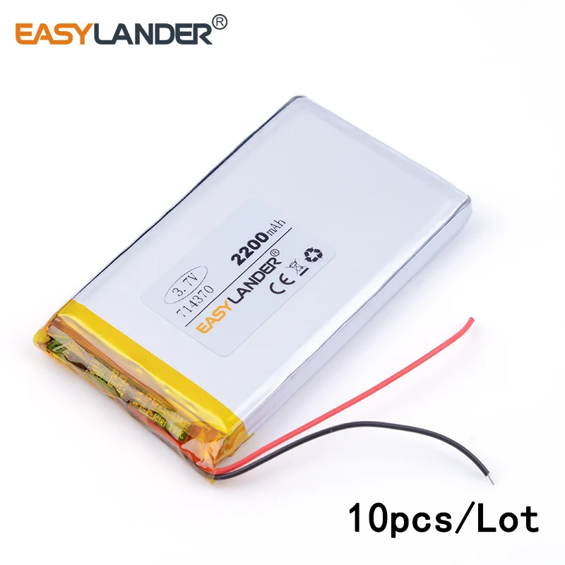 

10pcs /Lot 714370 2200mah 3.7v lithium Li ion polymer rechargeable battery For Tablet PCs PDA Power Bank MP5 Speaker E-book