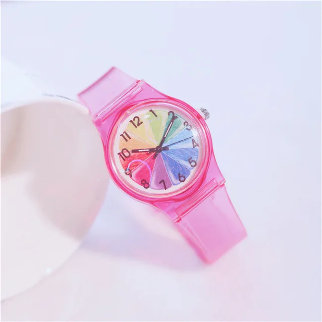 Children\'s Quartz Watches Fashion Color Dial Silicone Transparent Strap Students Wrist watch Girls Boy Clock Relogio Feminino