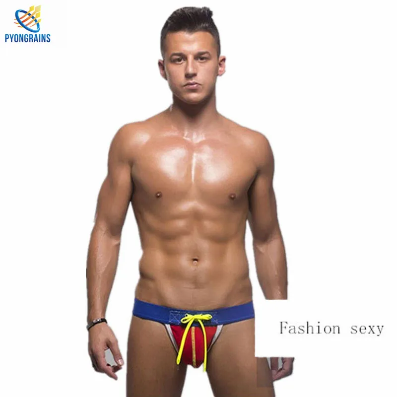 Suspensorio Sexy para hombre, tangas de marca Popular, ropa interior Gay, diseño de moda, bolsa para pene, 2016