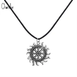 Son of Sun Sloar Kolovrat Slavic Amulet Pendant Necklace Black Leather Rope Chain Viking Male Jewelry For Boyfriend Gifts