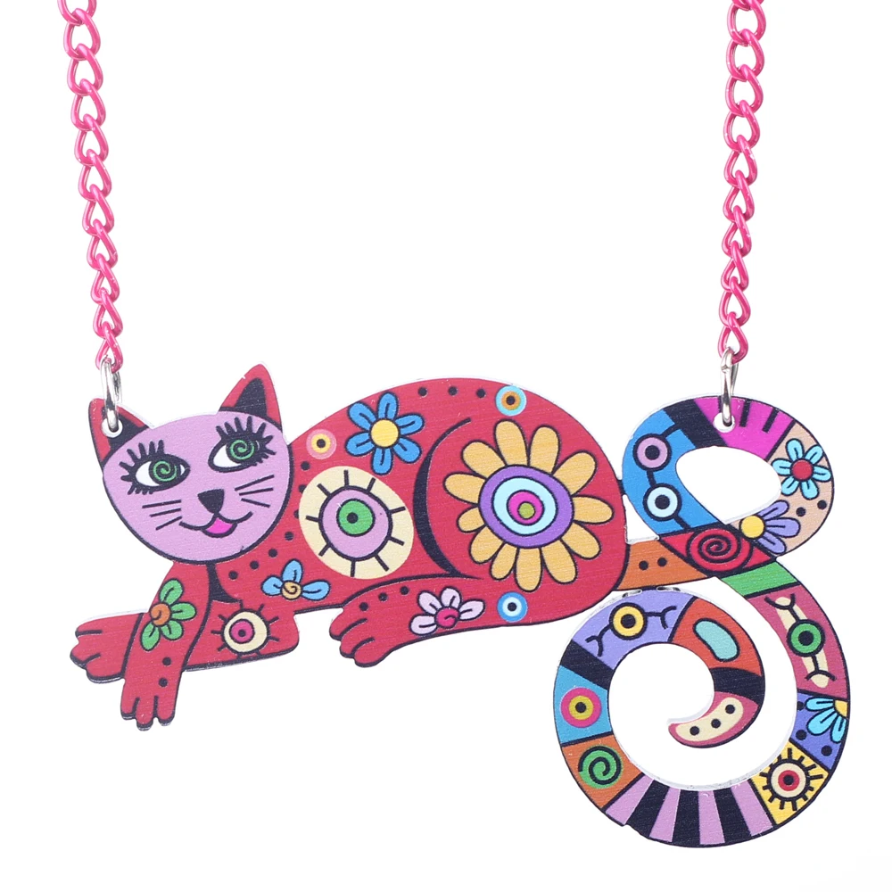Bonsny Acrylic Cat Necklace Choker Chain Cute Animal Design Fashion Jewelry For Women 2017 News Style Unique Design Brand