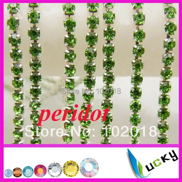 Spedizione gratuita! 10 yards strass coppa di cristallo catena super chiusa con 2mm di alta qualità peridot colore strass per decorazione di DIY