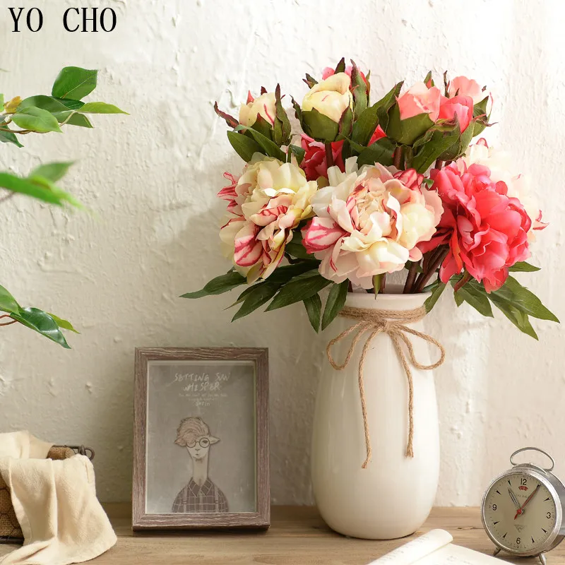 YO CHO Party Fake flower 2 Flower Heads Floral Wedding Arrangement Home Wedding Decor silk peonies artificial peony bouquet