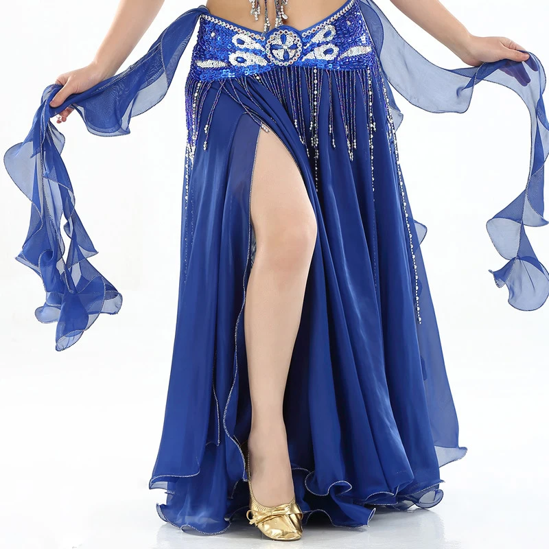 ขายร้อน13สีชีฟอง Belly Dance เสื้อผ้าเอวสูงยาวผู้หญิง Maxi กระโปรงสำหรับ Belly Dance(1PC กระโปรงเท่านั้น)