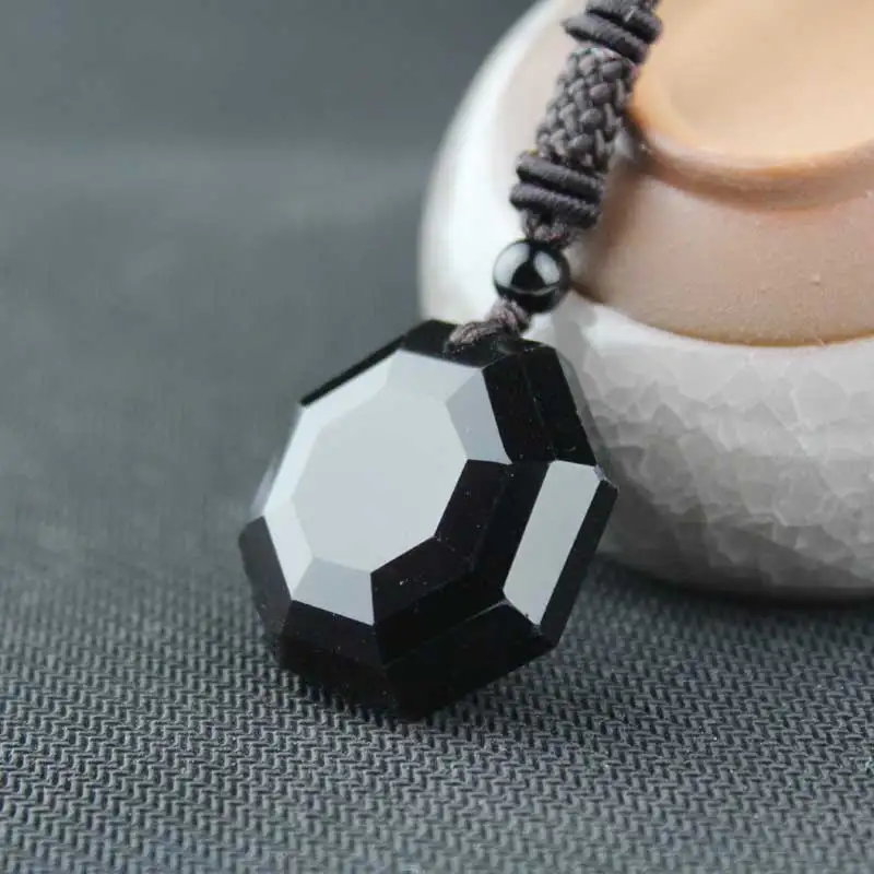 KYSZDL Natural obsidian pendant male and female auspicious black crystal pendant jewelry free gift rope and box