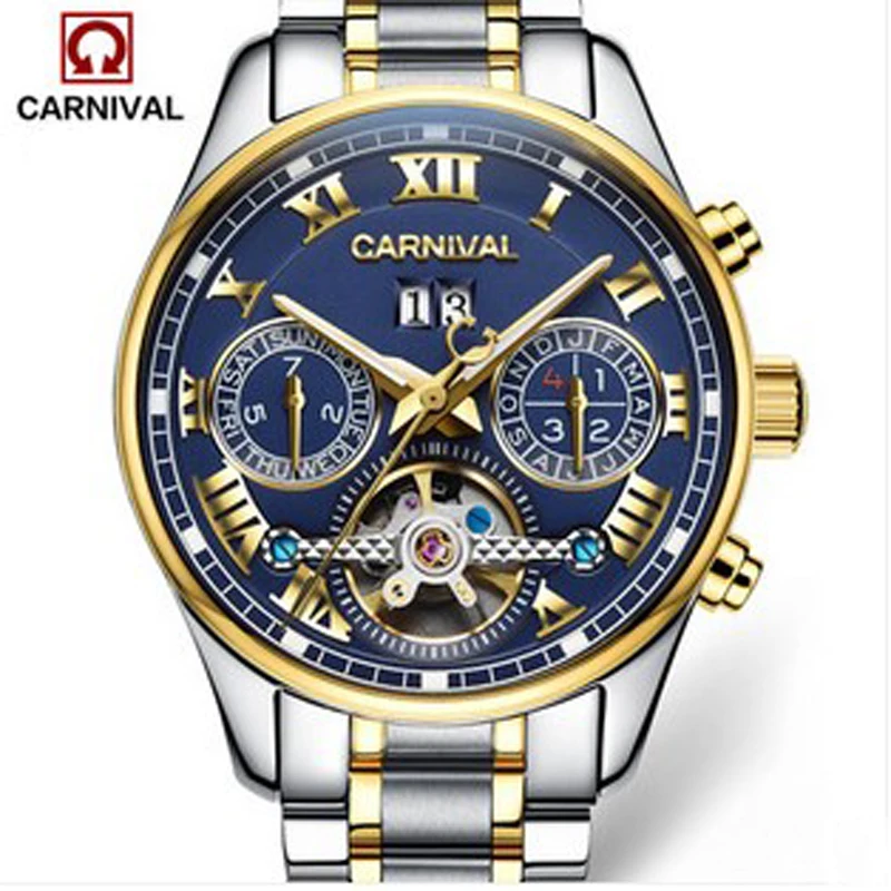 Carnival Tourbillon Hot Automatic Mechanical Brand Men\'s Watches Fashion Army Sports Waterproof Luminous Watch Luxury Full Steel