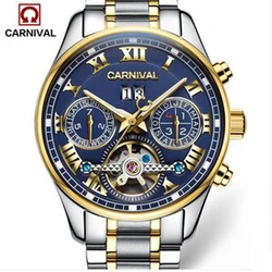 Carnival Tourbillon Hot Automatic Mechanical Brand Men's Watches Fashion Army Sports Waterproof Luminous Watch Luxury Full Steel