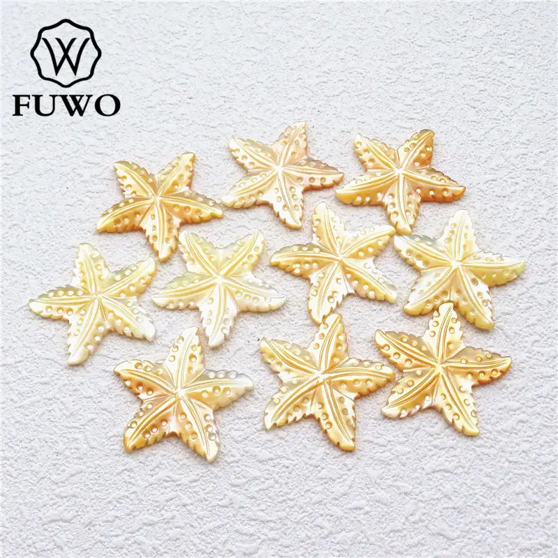 FUWO Wholesale Carved Star Shell Beads Findings Natural Mother of Pearl Shell Charm Jewelry Accessories Supply S009 26mm