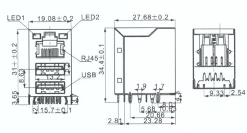 1pcs G40 USB + RJ45 Ethernet Cable Female Socket Connector With 2 LED Data Connection Interface Charging