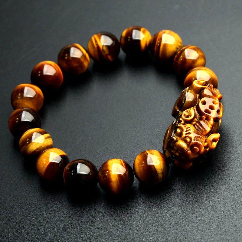 Natural Yellow Tiger Eye Stone Bracelets 12mm Beads Pi Xiu for Men Women Bracelet Wristband  Jewelry Accessories