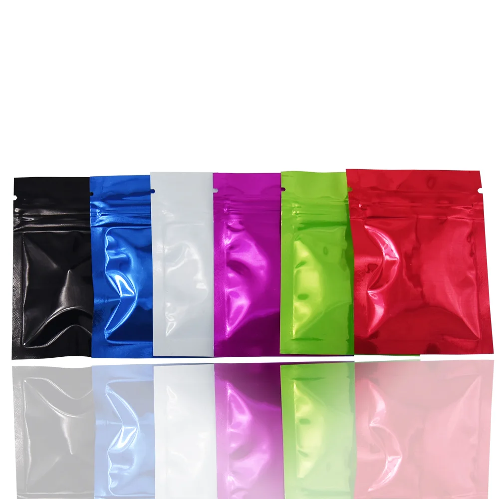 

6*8cm Colorful Flat Self Seal Zip Lock Metallic Packing Pouch with Tear Notch Heat Sealable Ziplock Aluminum Foil Bag 200Pcs