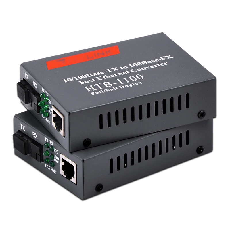 1 pair HTB-1100AB-2KM 10/100M Fiber Optic Media Converter Multimode Fiber Transceiver and Receiver Single Fiber SC Port