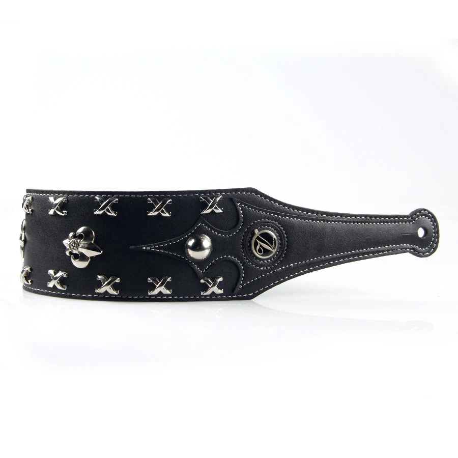 Black Genuine Leather Guitar Strap High Quality Durable  Strap For Acoustic Electric Guitar Bass Strap Inlaid with Metal Pattern