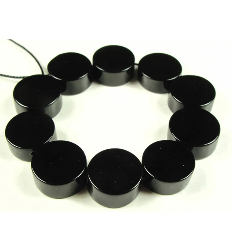 10-16mm Natural Black Agate Stone Beads 15\'\' Button Coin Shape Loose Beads For Jewelry Making Beads Necklace DIY Beads Gift