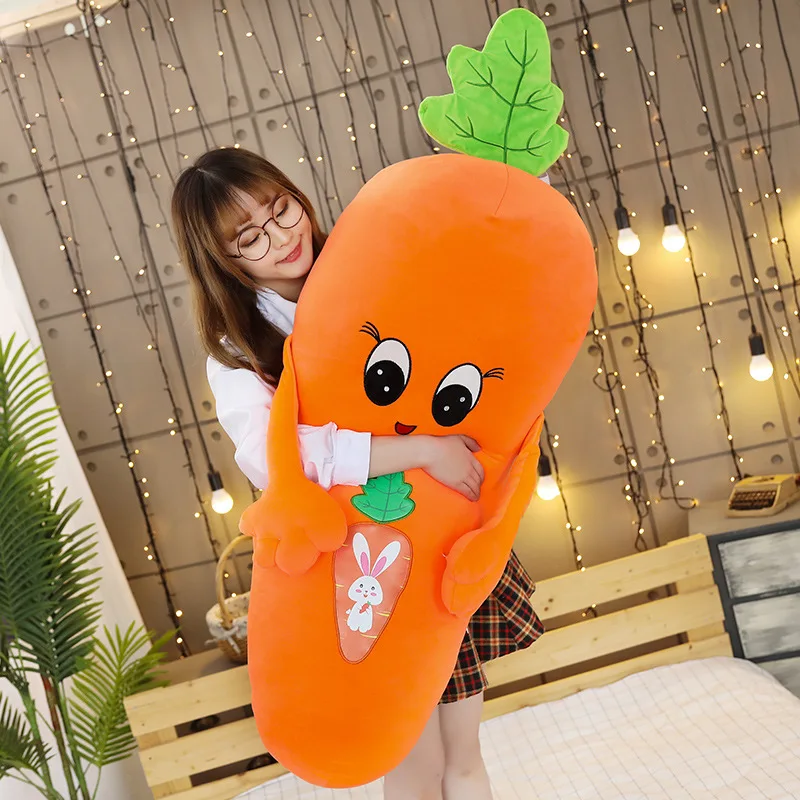 Juguetes de peluche de zanahoria grandes y bonitos, muñecos con cojín relleno de algodón PP suave, almohadas para dormir de alta calidad, decoración para dormitorio, 3 tamaños