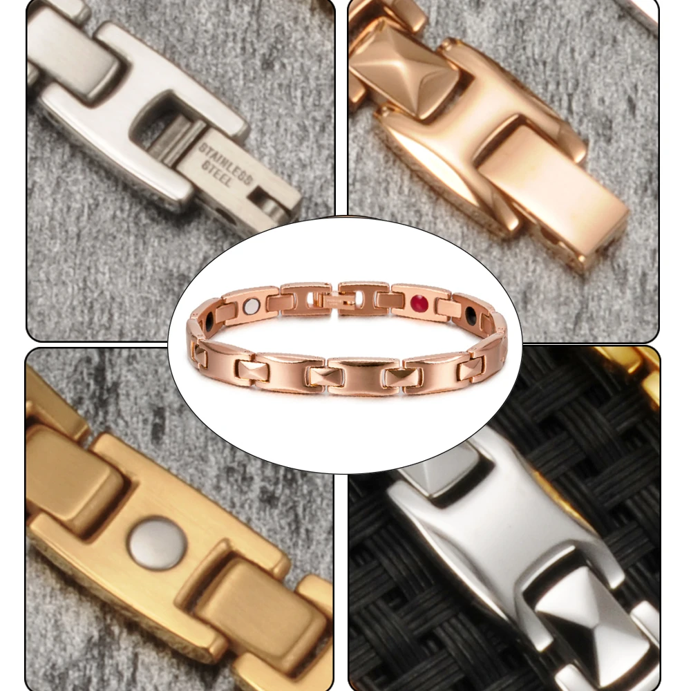 Magnetic Bracelet Men Stainless Steel Health Energy Couple Bracelet Male Rose Gold-color Steel Magnetic Bracelets for Women Men