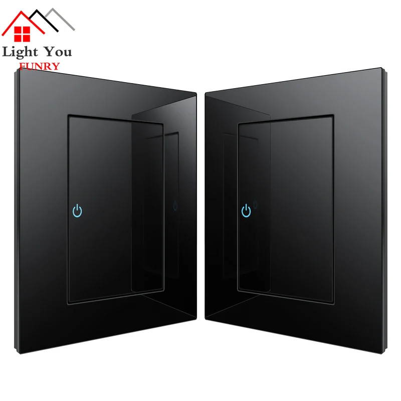 1 2 3 4 Gang 1 2 Way Household Type 86 Wall Switch Socket With Led Tempered Glass Mirror Reset AC 110-250V