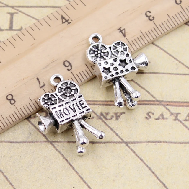 10 sztuk Charms kamera filmowa projektor 25x17mm tybetański DIY biżuteria retro bransoletka naszyjnik antyczny brąz srebrny kolorowy wisiorek