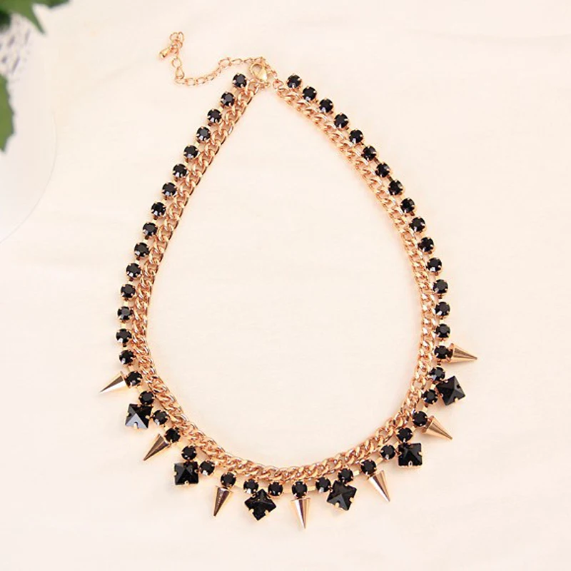 YFJEWE The New Style Fashion Jewelry for women black rhinstone crystal Gold Color Necklace chain rivets Party Accessories #N029