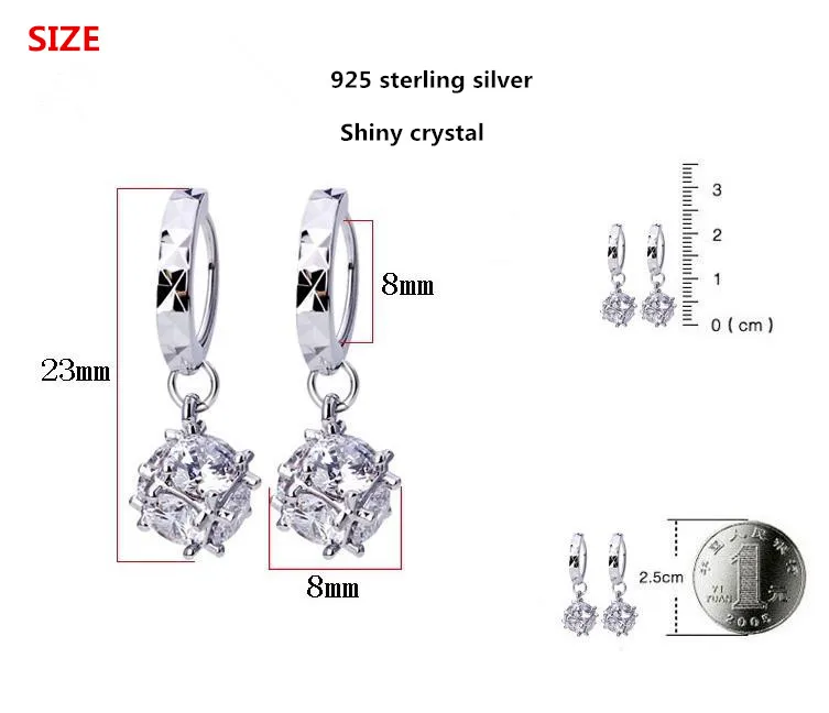 925 Silver Needle Fashion Shiny Square Crystal Ladies Stud Earrings Jewelry Anti Allergy Wholesale Female Gift