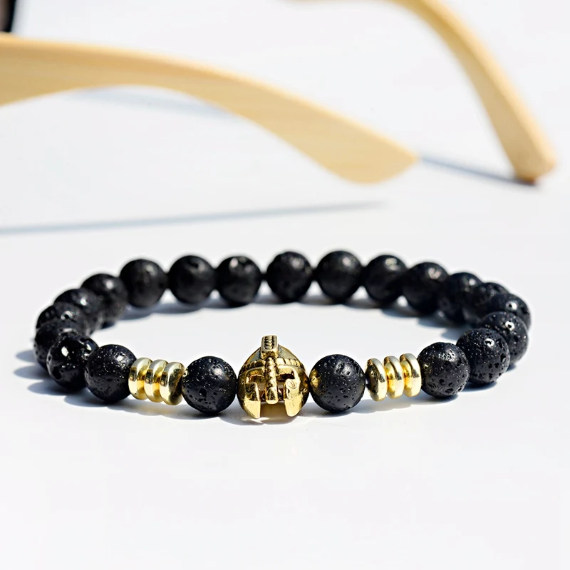 Luxury Crown Spartan Warrior Gladiator Helmet Bracelet Homme Men Classic Natural Stone Beaded Bracelet Jewelry Pulseira Hombres view 5