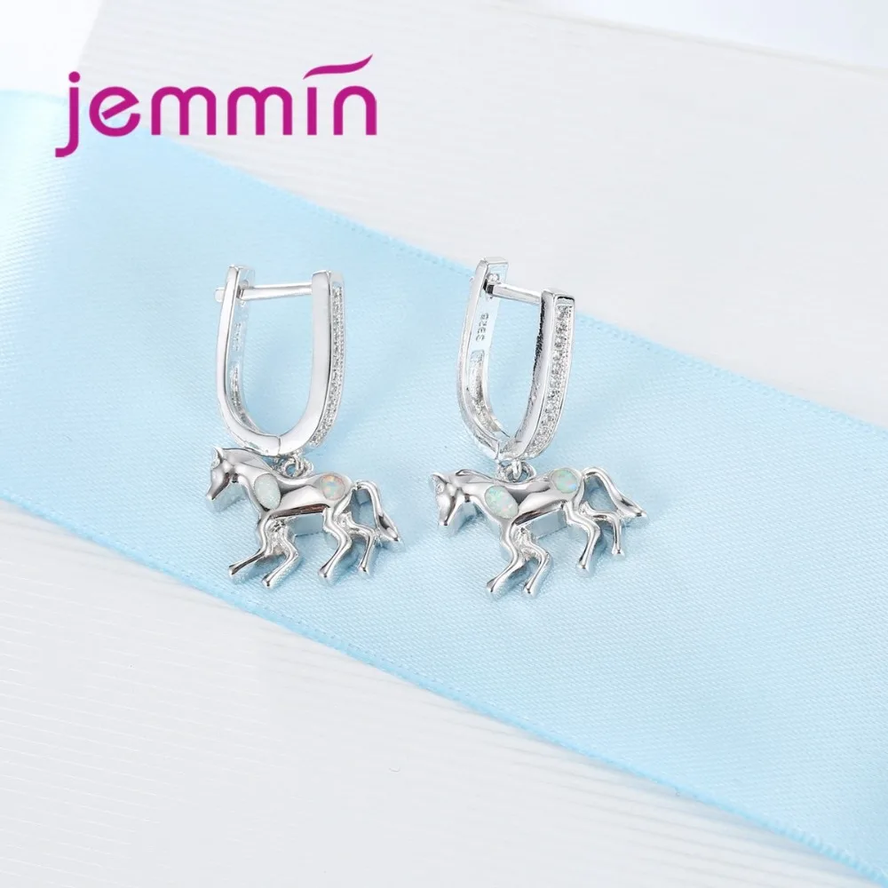 925 Sterling Silver Brand Opal Earrings Running Horse Crystal Eardrop for Women Girls Birthday Lovely Gift Hot Sale