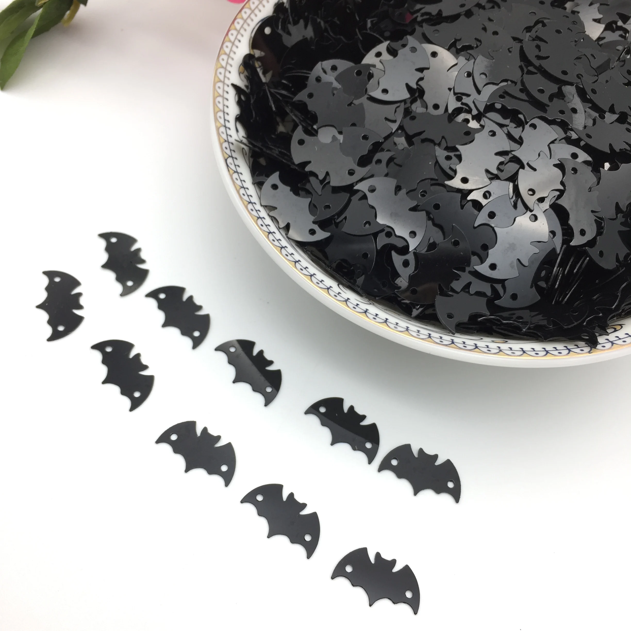 50g/lot 15mm Black Halloween Bat Sequins PVC Flat Paillette Crafts For Sewing Easter DIY Accessories With 2 Holes