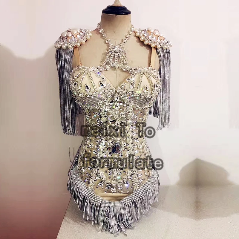 sexy top-class luxurious drill-drill-rhinestone salinite nightclub concert singer's costume.