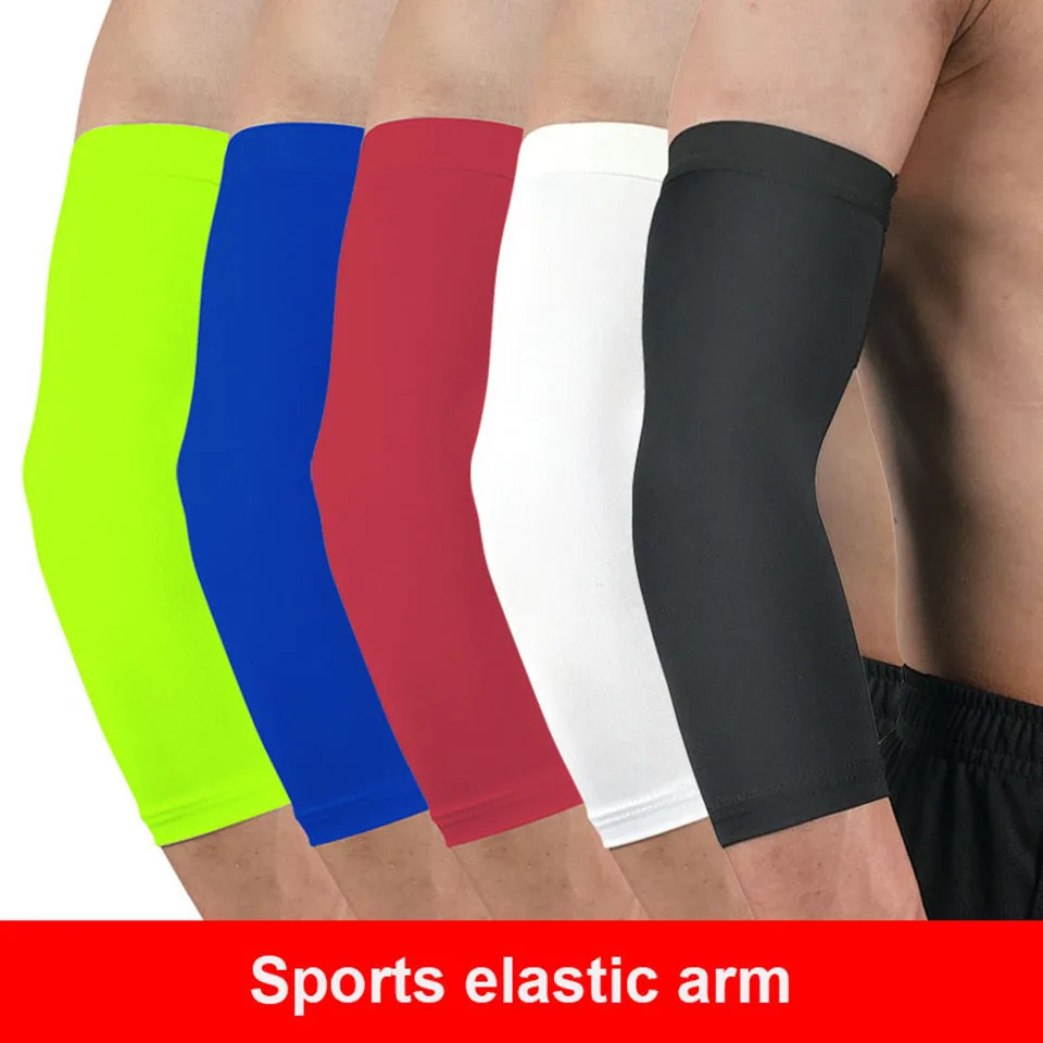 1PCS Running Man Sports Basketball Arm Sleeve Cycling Compression Arm Warmers Elbow Protector Pads Support For Men