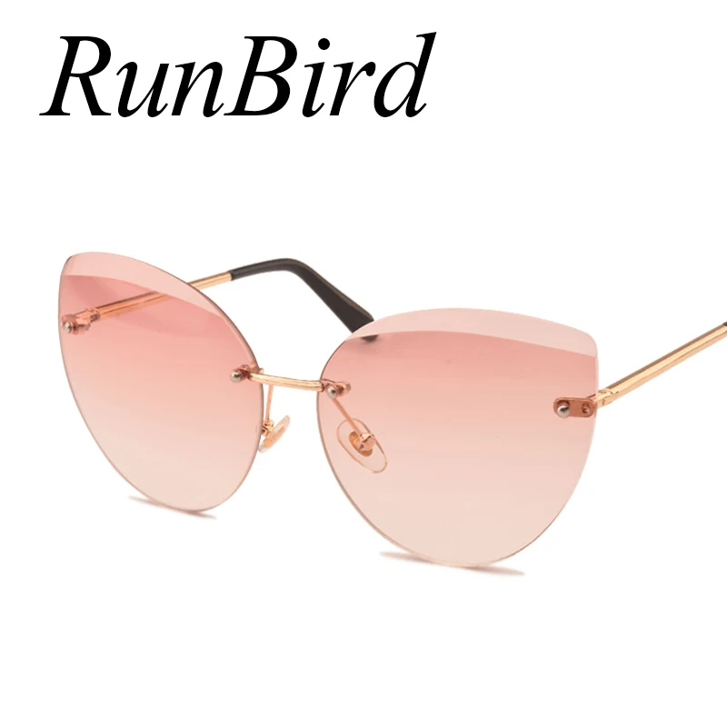 RunBird 2017 新しい猫目サングラスファッション女性の高級ブランドデザイナーリムレスキャットアイミラーサングラス女性のための UV400 1043R