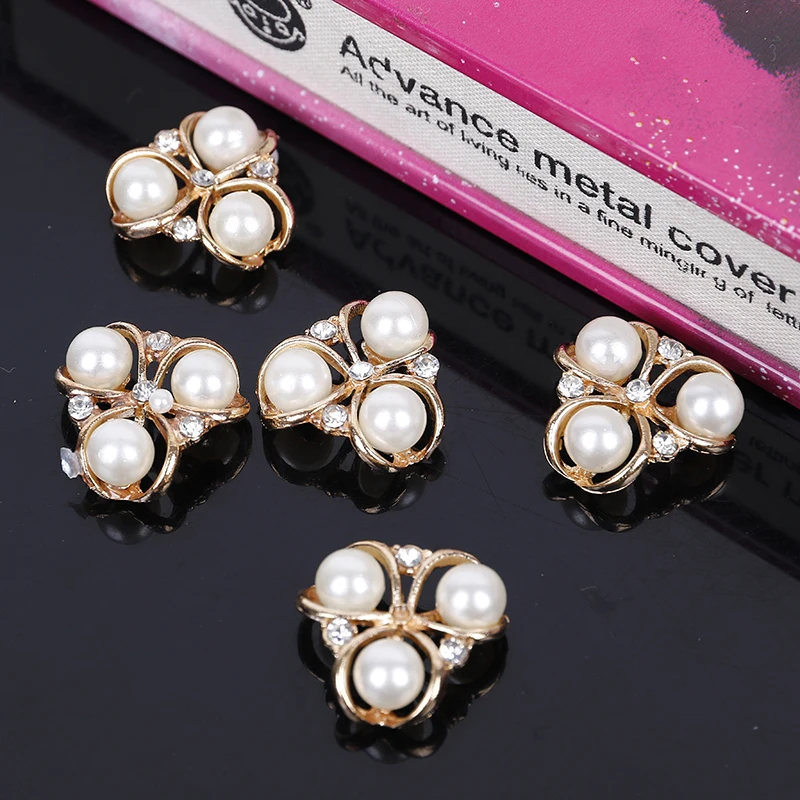 2016New 100pcs Three-Pearl Rhinestone Button for DIY Hair and Bbags Accessories ZJ95