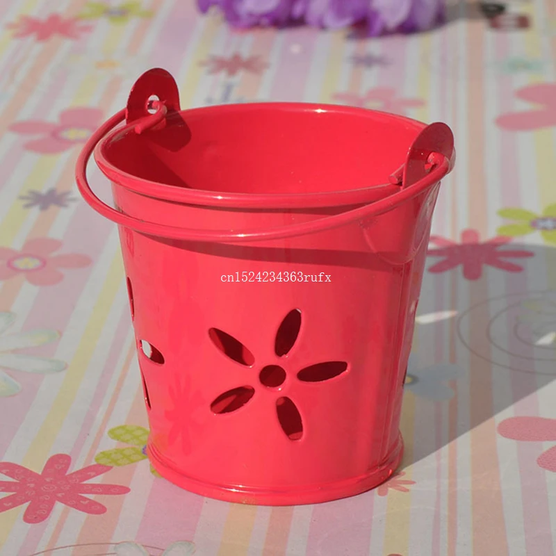 100pcs Hollow Bucket Candy Box Sweet Gift Mini Cute Colorful Wedding Tin Candy Buckets Colored Metal Bucket