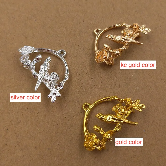 100pc 21*26mm Alloy Charms Gold color Bird on Branch Charm for Wedding Jewelry Making DIY Handmade Craft wholesale