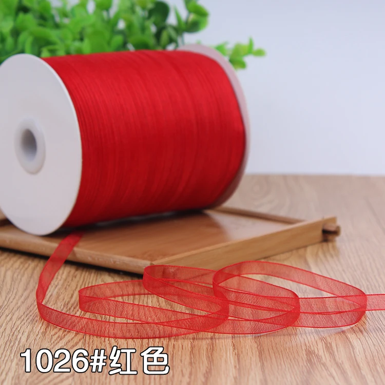 High quality 6mm Red color Organza Chiffon Ribbon DIY Handmade Wedding Party Christmas Gift Decoration Supplies (10 meters/lot)