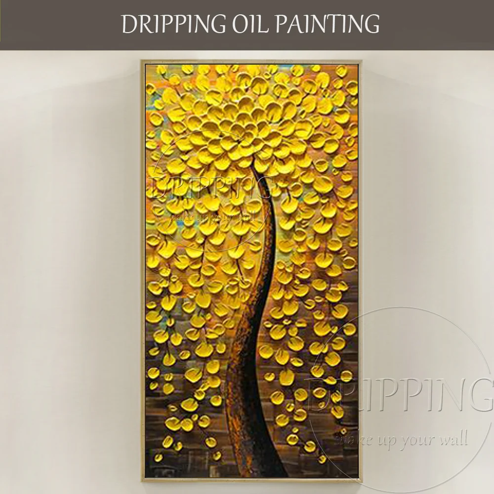 

Excellent Artist Pure Hand-painted Palette Knife Thick Oil Painting Flower Picture Hand-painted Golden Rich Tree Oil Painting