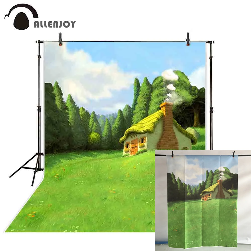 

Allenjoy spring photography background green rural house grass children photo photographic backdrops photocall photophone vinyl