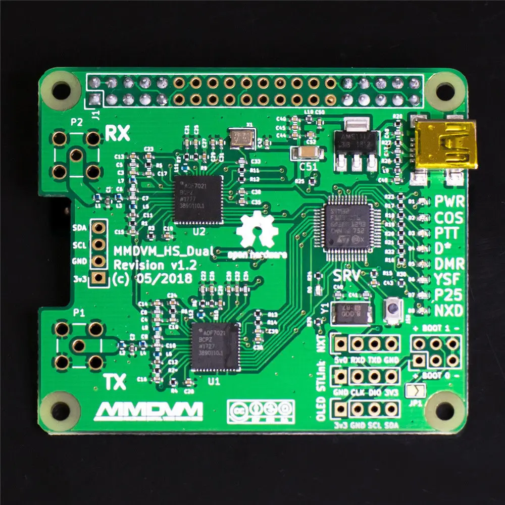 V1.3 MMDVM_HS_Dual_Hat-Point d\'accès duplex + OLED + support d\'antenne P25 DMR YSF NXjazz