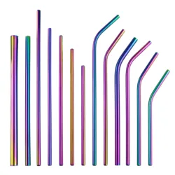 2Pcs Colorful Rainbow Straw Set 304 Stainless Steel Drinking Straw 16/19/21/23/26cm 12mm Reusable Bent Metal Drink Straw Brush