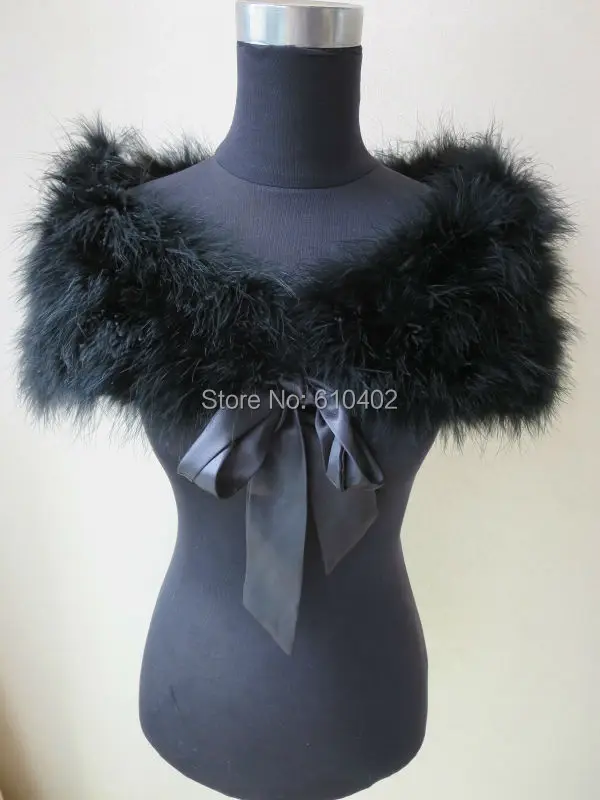 

Real ostrich feather fur Wrap fashion present Pashmina with ribbon /black